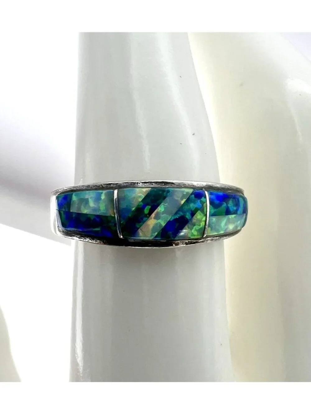 Vintage Sterling Silver & Blue Opal Inlay Ring Size - Picture 5 of 10